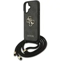 GUESS 4G Big Logo Cord Stap Crossbody-etui til iPhone 17 – Sort
