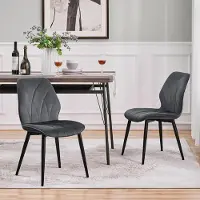 24hShop Spisebordsstole i stof 2 stk. / polstrede køkkenstole / spisestole med metalben – Grå