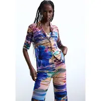 Desigual Bluse 'Water Flower' turkis / royalblå / lilla / orange