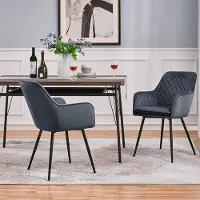 24hShop Spisebordsstole med armlæn 2 stk / polstrede stole / køkkenstole med metalben – Grå/sort
