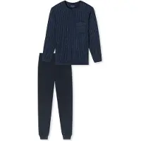Schiesser Pyjamas lang 'Comfort Essentials' blå / mørkeblå