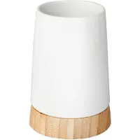 Wenko 17675100, Fritstående tandbørsteholder, Bamboo, Keramisk, Hvid, Træ, Bord, 85 mm, 85 mm