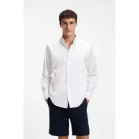 Hugo Boss BOSStil mænd. 50565626 Ricoplus hvid skjorte (M), Casual, Bomuld, Lange ærmer