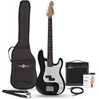 Gear4Music LA Short Scale Basguitar + 15 W Forstærkerpakke Sort