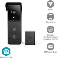 Nedis SmartLife Video Dørtelefon Wi-Fi Batteri 3MP Full HD 1296p Cloud Storage (mulighed) / microSD (ikke inkluderet) IP44 Med bevægelsessensor Nattesyn Sort