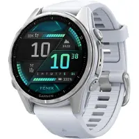Garmin Fenix 8 - 43 mm - sølv - sportsur med bånd - silikone - hvidsten - håndledsstørrelse: 108-182 mm - display 1.4 - 32 GB - Bluetooth, Wi-Fi, ANT+ - 66 g