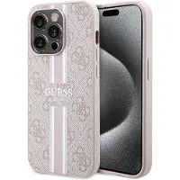 GUESS 4G Printed Stripes MagSafe-etui til iPhone 15 Pro - pink