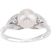Diamant L'Eternel Ring 'Ring aus 375 Weißgold mit 0.03 Karat Diamant mit Perle' sølv
