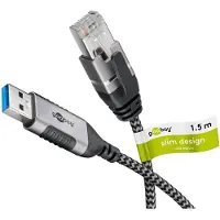 Goobay 74394, USB 3.0 type A, RJ45, 1,5 m, Sort, Sølv