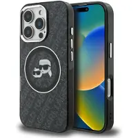 Karl Lagerfeld IML-glitter-etui m. Karl & Choupette-logo og MagSafe til iPhone 16 Pro – sort