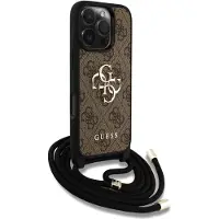 GUESS 4G Big Logo Cord Stap Crossbody Etui til iPhone 16 Pro Max Brun