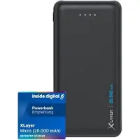 XLayer 217283, Sort, Mobiltelefon/smartpone, Tablet, Lithium Polymer (LiPo), 20000 mAh, USB, 5 V