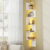 24hShop Hjørnehylde til vægmontering med RGB LED / svævende væghylde / væghjørnehylde