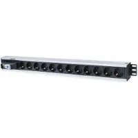 Intellinet I-CASE STRIP-12SH, Powerbar, Aluminium, Sort, 3 m, CE, WEEE/RAEE, 220-250 V, 12 AC stikkontakt(er)