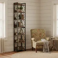 24hShop Bogreol 34×34×200 cm / smal reol med 7 niveauer / opbevaringsreol i træ og metal