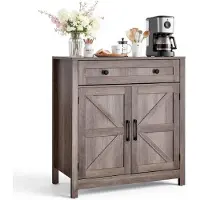Vevor Kaffebarskab, Landlig kaffebarbord med skuffe, Buffetskab med 2 låger, Skænk til stue, entré, køkken, 75 x 37,5 x 80 cm, grå