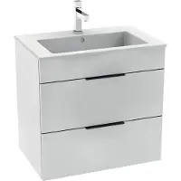 Jika Cube hvid møbelpakke B640xD422xH622mm med keramisk håndvask, 2 skuffer med softclose og sorte greb