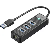 ORICO PW3UR25-U3 USB-hub med 4 porte: 3 x USB-A 3.0, 1 x RJ45 2,5G Ethernet, 1 m – sort