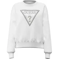 GUESS Guesstil kvinder. W6YQ14K4352 Sweatshirt Trekant Glitter Hvid (L), Casual, Bomuld, Lange ærmer