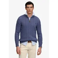 Superdry Superdrytil mænd. M6110731A Preppy Cable Half strikbluse med lynlås blå (S), Casual, Bomuld
