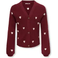 Kids Only Cardigan - KogDana - Vneck - Cabernet/EMB Tofu/Hearts - - 7-8 år (122-128) - Cardigan