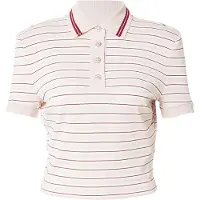 GUESS Guesstil kvinder. W6YP22K4368 Lyserød stribet polo (M), Casual, Pink, Viscose, Korte ærmer