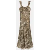GUESS Guesstil kvinder. W6YK29W2939 Brun mønstret lang kjole (M), Casual, Party, Dyreprint, Polyester, Uden ærmer/stropper