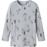 Name it Bluse - Uld - Rib - NmmWang - Arctic Ice/Forest Animal - - 3 år (98) - Bluse