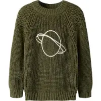 Lil´ Atelier Bluse - NmmEmlen - Strik - Winter Moss m. Planet - - 7-8 år (122-128) - Bluse