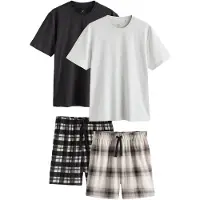 Next Pyjamas kort ecru / lysegrå / mørkegrå / sort