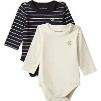 Calvin Klein Bodyer l/æ - 2-pak - Monogram - Turtledove/Black St - - 1 år (80) - Body L/Æ
