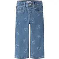 Name it Jeans - Wide - NmfRose - Medium Blue Denim/Hearts - - 5 år (110) - Jeans