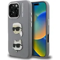 Karl Lagerfeld FW Grained Karl & Choupette-nålæske til iPhone 16 Pro – grå