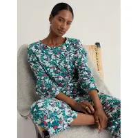 Seasalt Cornwall Pyjamas 'Tree Shadow' creme / cyanblå / mørkegrøn / rød