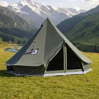 Vevor Canvas Bell Telt, 4 sæsoner 5 m Yurt-telt til camping med komfurstik, åndbart kanvas, rummer op til 7 personer, med lynlås, aftageligt gulv, til familiecamping, glamping, udendørs jagtselskab