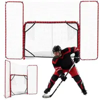 Vevor Hockeymål med bagstop og målskiver, 307x183 cm Street Steel Hockeymålsæt, Professionelt let og bærbart træningsudstyr, Holdbart net til indendørs og udendørs brug, Nem montering, Hvid/Rød