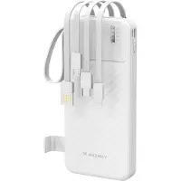 Wozinsky W11-W 10000mAh powerbank med 4 kabler, telefonholder og LED-lommelygte - hvid