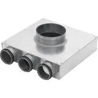 Lindab InDomo ventilboks PVCU 100 til ventil ø100 med 1 afgang ø63 med Safe tætning for rør SR63 eller slange LFPE63/LFPEB63. Højde 38 mm.