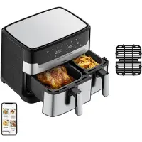 Tefal Dual Easy Fry & Grill EY905D10 - Dobbelt varmluftssteger - 8.3 liter - 2.7 kW - rustfrit stål
