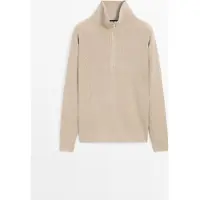 Massimo Dutti - Male - Strikket Sweater I 100 % Bomuld Med Høj Hals - Beige - L