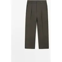 Massimo Dutti - Male - Relaxed Fit Bukser Med Læg - Kaki - 38