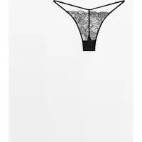 Massimo Dutti - Female - Tanga Med Blondekant - Sort - Xs