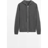 Massimo Dutti - Female - Strikket Cardigan Med Hætte Og Bomuld - Grå - M