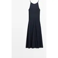 Massimo Dutti - Female - Poplinkjole Med Tynde Stropper - Blå - 42