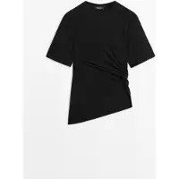 Massimo Dutti - Female - Asymmetrisk T-Shirt Med Knudedetalje - Sort - S