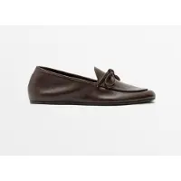 Massimo Dutti - Female - Mokkasiner Med Sløjfe I Blødt Skind - Brun - 38
