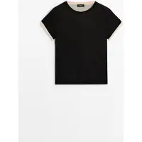 Massimo Dutti - Female - Kortærmet T-Shirt Med Dobbelt Finish - Sort - M