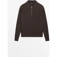 Massimo Dutti - Female - Striktrøje I Uldblanding Med Lynlås - Chokoladebrun - M