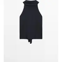 Massimo Dutti - Female - Fluid Halterneck-Top Med Bindedetalje - Marineblå - S