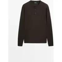 Massimo Dutti - Male - Striktrøje I 100 % Bomuld Med Stolpelukning - Brun - Xl